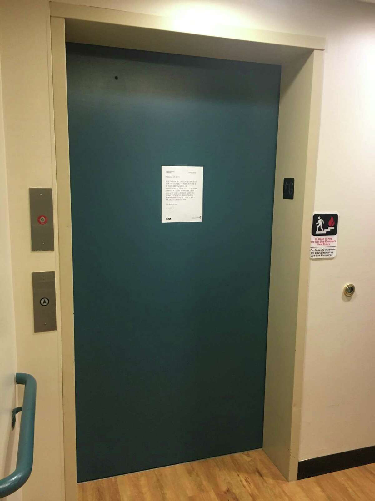 The broken elevator at Ridgefield Housing Authority.