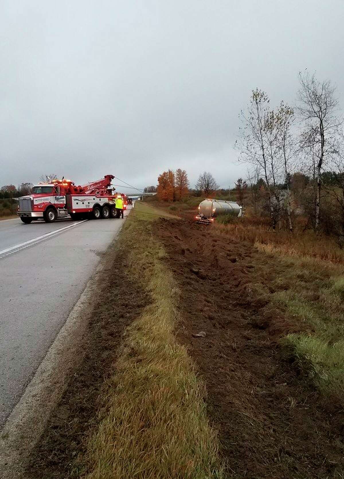 Deputies with the Osceola County Sheriff's Office responded to a report of a semi-truck hauling a fuel tanker in the ditch on northbound U.S. 131 south of 18 Mile Road in LeRoy Township Tuesday morning. An investigation into the incident is compete and alcohol is not believed to be a factor, police said. (Courtesy photo)