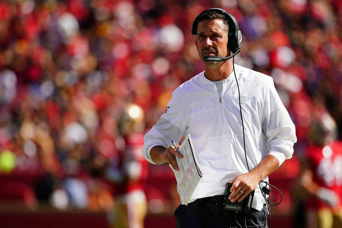 SANTA CLARA, CALIFORNIA - SEPTEMBER 22: Head coach Kyle Shanahan of the San Francisco 49ers walks down the sidelines during the second half against the Pittsburgh Steelers at Levi's Stadium on September 22, 2019 in Santa Clara, California. ~~