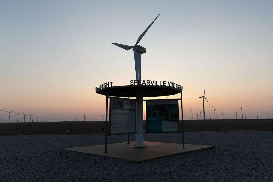 Signage near a portion of the Spearville, Kan. on August 2, 2019. wind farm at dusk. Golden State Warriors Center Willie Cauley-Stein grew up in Spearville, Kan. Photo: Adam Shrimplin / Special To The Chronicle