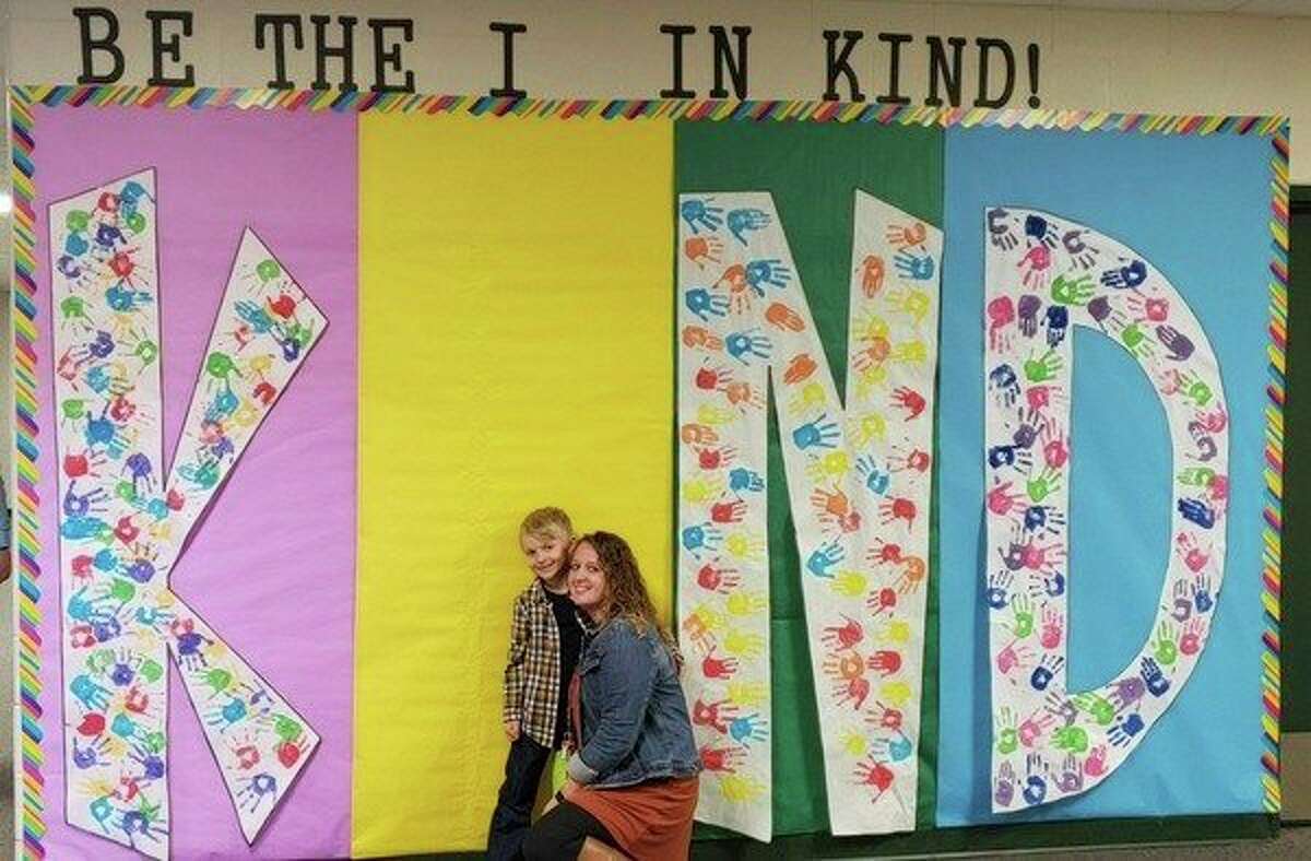 With help from teachers Abbey Braidwood, Nicole Day, Tanya Scales, Diane VanAntwerp and Karen Knapp, Baldwin Elementary School students created new artwork to decorate the school's hallways. Each student had the chance to add their hand print to the design, making a dedicated effort to "be the 'I' in kind." (Courtesy photos)