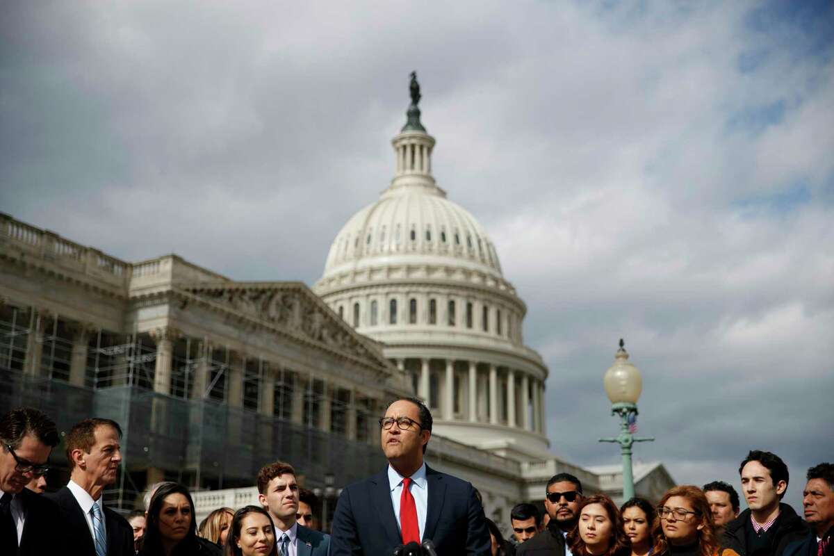 FILE -- Rep. Will Hurd (R-Texas) delivers remarks during a news conference on Capitol Hill in Washington, Feb. 13, 2019. Hurd is one of several Texas Republicans not seeking re-election in 2020. A majority of the Republicans planning to leave the House could have easily held onto their seats — but they most likely didn’t want to suffer any more time in the minority. (Tom Brenner/The New York Times)