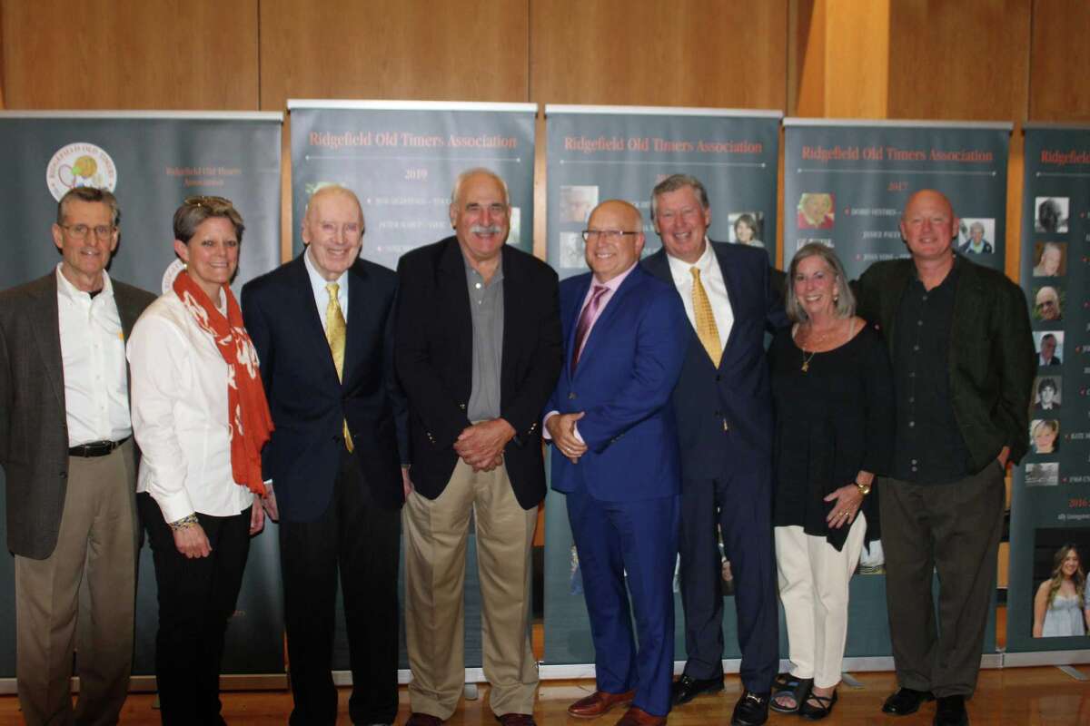 The 2019 Ridgefield Old Timers Association Awards Dinner was held on Oct 19 at St. Mary Hall in Ridgefield. Over $12,000 in scholarships are given out every year to deserving RHS student/athletes. Honorees pictured from left: Peter Seirup: Civic; Bridget Stearns: Athletic; Bob MacDonald: Educator; Mike Bedini: Special; John Hughes: Athletic; Kevin Morris: Athletic; Alice Carboni for Steve Carboni: posthumous; Kevin Briody, Arts.