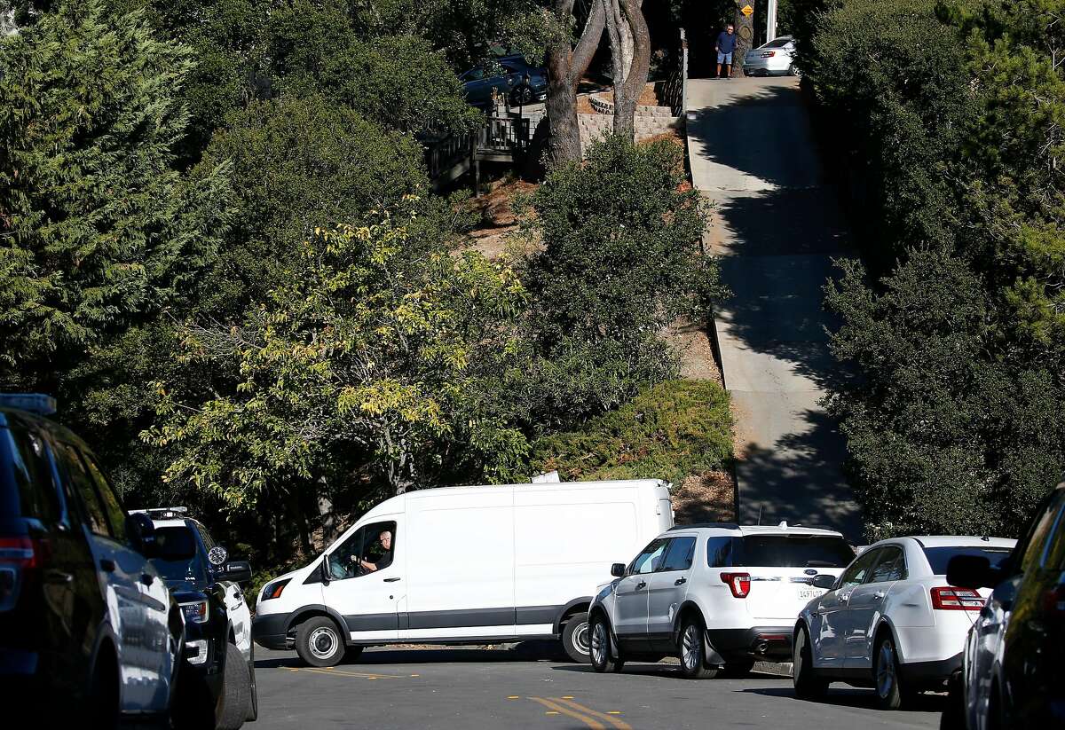 A Contra Costa County coroner’s van leaves from a home on Lucille Way in Orinda, Calif. on Friday, Nov. 1, 2019 after four people were killed and several left injured in a shooting during a Halloween party Thursday night.