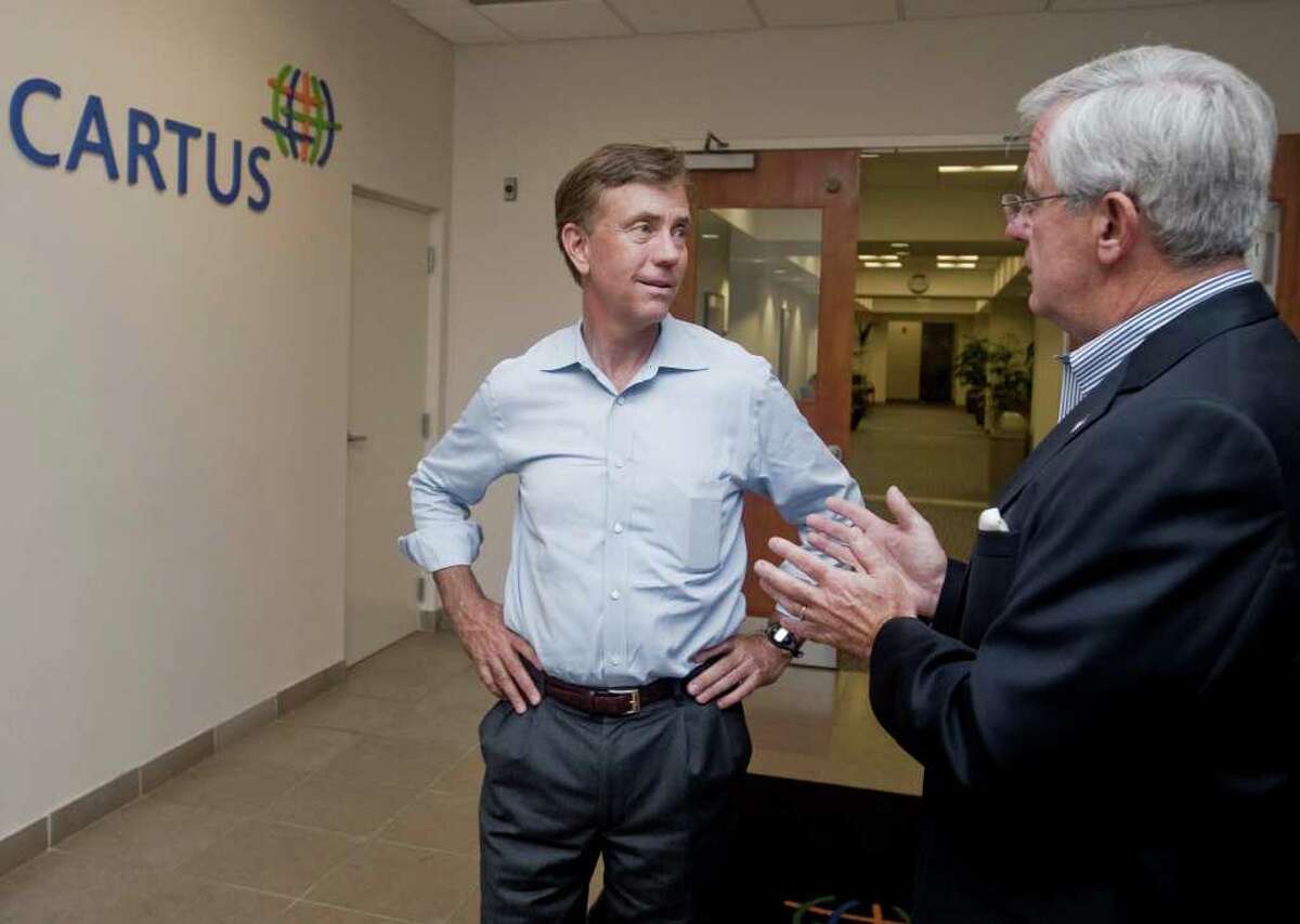 Ned Lamont chats with CARTUS CEO Kevin Kelleher at Danbury's second-largest employer. Lamont toured CARTUS on 40 Apple Ridge Road and met employees. Monday, Aug. 9, 2010
