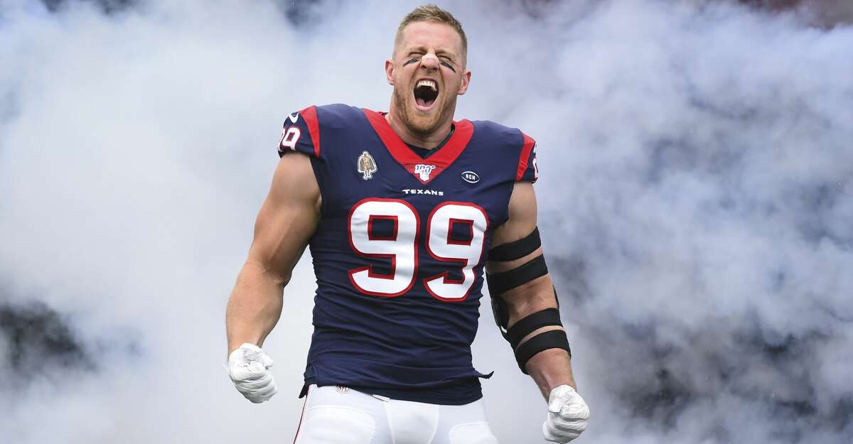 Houston Texans defensive end J.J. Watt (99) before an NFL football game against the Oakland Raiders Sunday, Oct. 27, 2019, in Houston. (AP Photo/Eric Christian Smith)