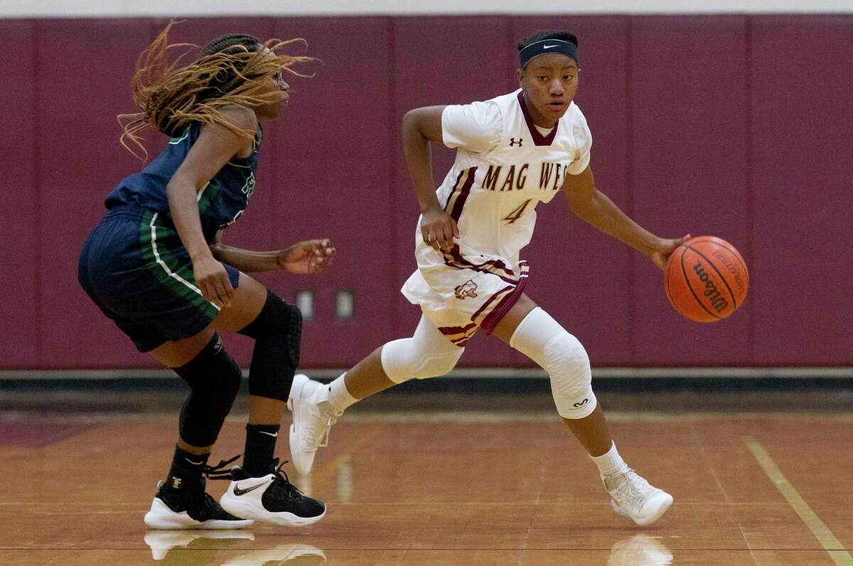 FILE PHOTO — Magnolia West point guard Kamari Portalis (4) was named to the all-tournament team at the Fort Bend ISD tournament this weekend.