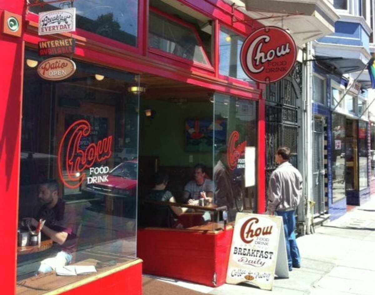 The red-painted entryway of Chow's Church Street location in San Francisco. The comfort food chain has filed for bankruptcy.