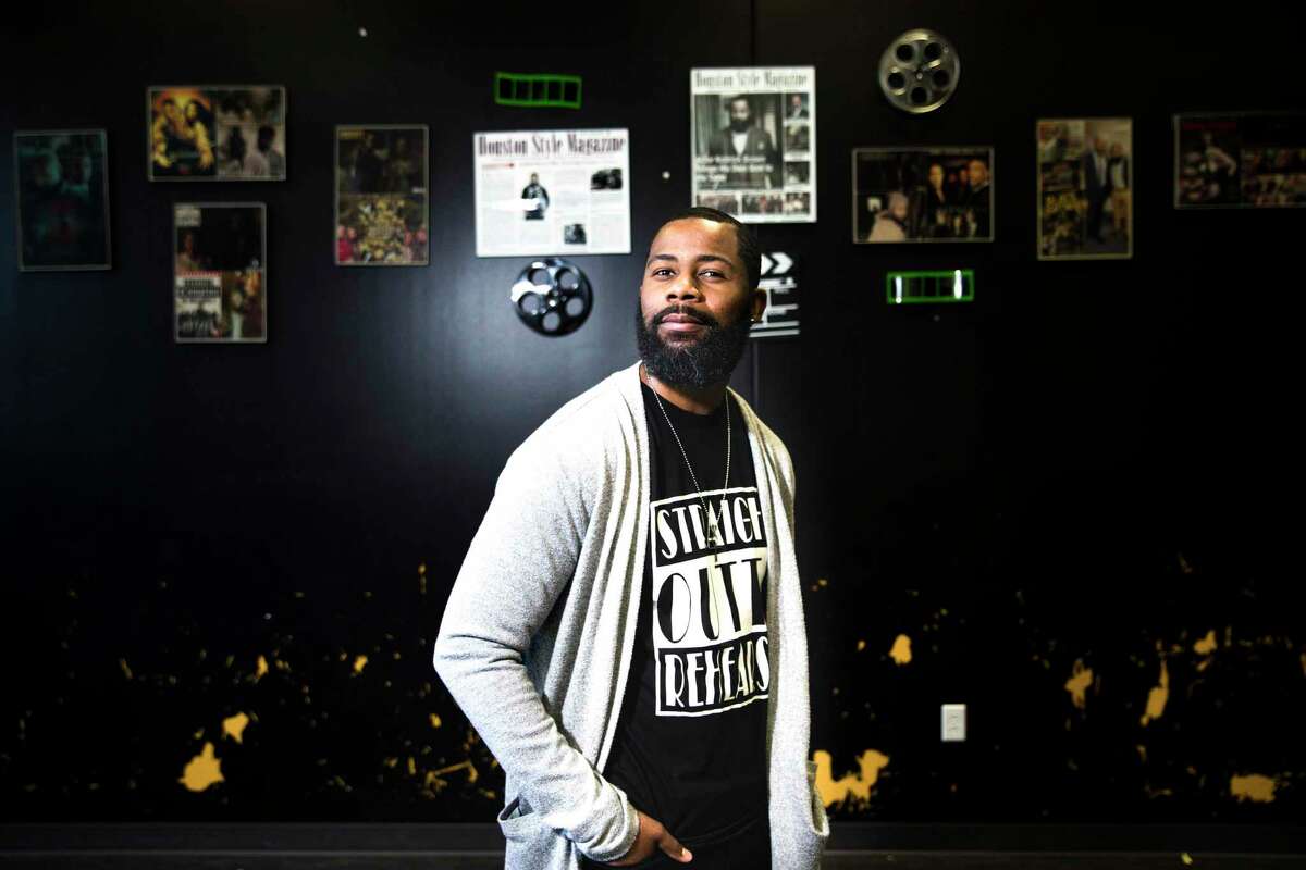 Lawson Middle School Theatre Arts Director Kedrick Brown, 33, poses for a photograph at his classroom on Friday, Nov. 1, 2019, in Houston. Brown juggles between doing local theater, while also teaching theater at Lawson, and flying out to Los Angeles for tv and film roles.