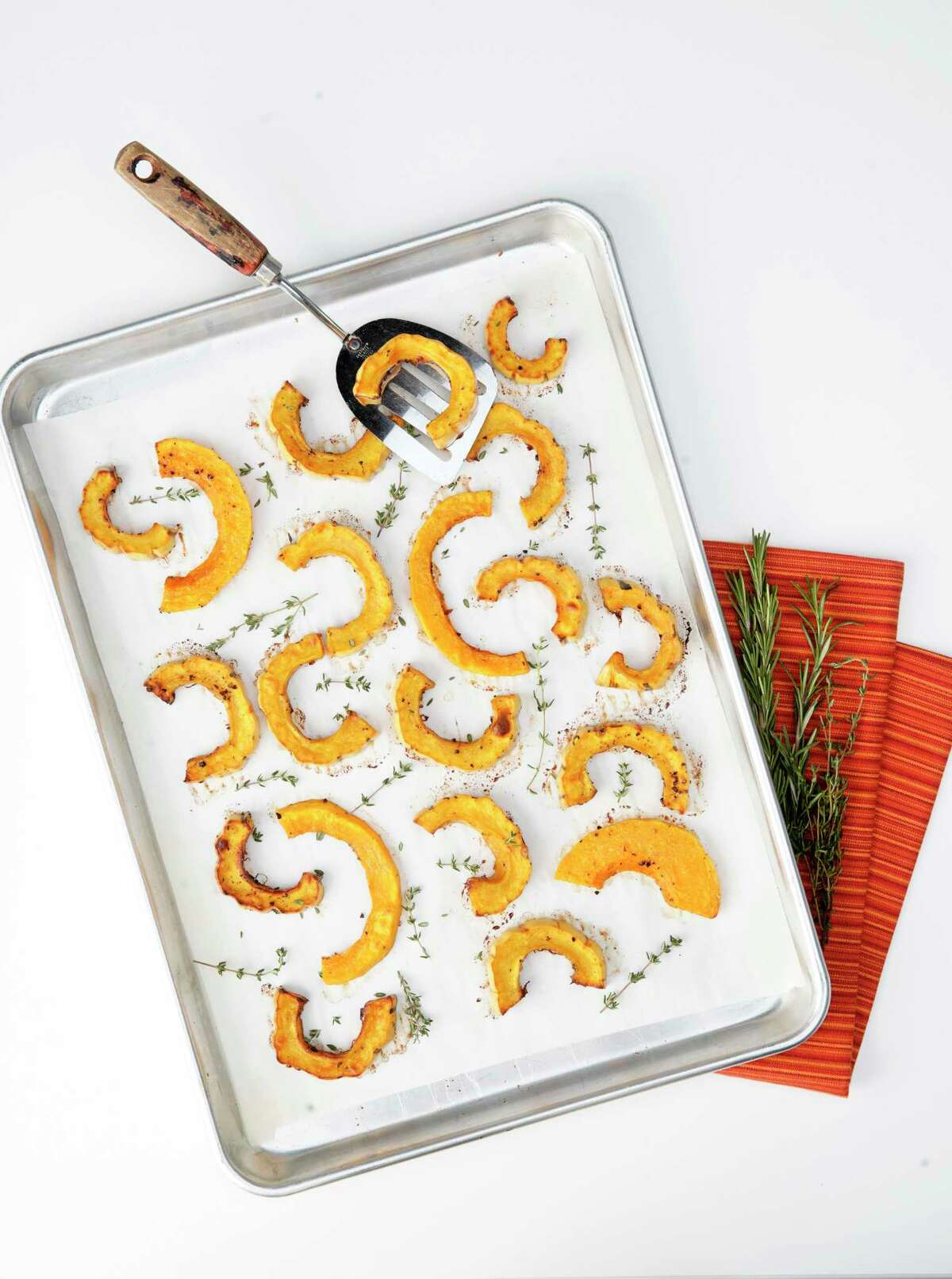 Roasted delicata squash takes only about half an hour in a hot oven.