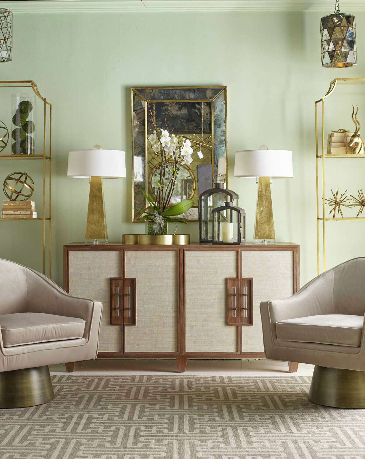 The Clark console by Worlds Away includes caning details on its doors. It was part of new collections shown at the Fall 2019 High Point Market.