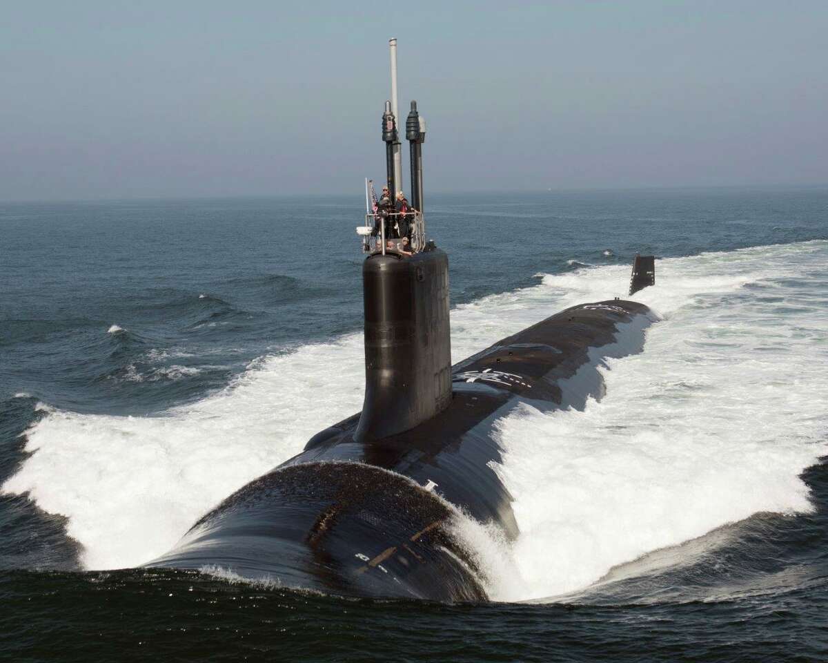 File photo of the future USS South Dakota (SSN 790) underway during sea trials.