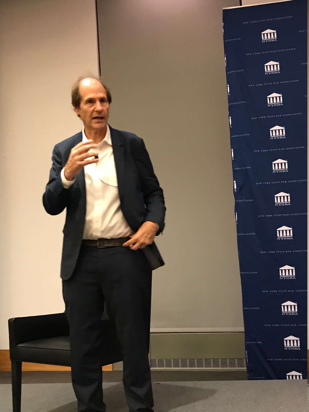 Legal scholar Cass Sunstein discusses what constitutions an impeachable offence at a talk on Oct. 15 at Fordham Law School in New York City
