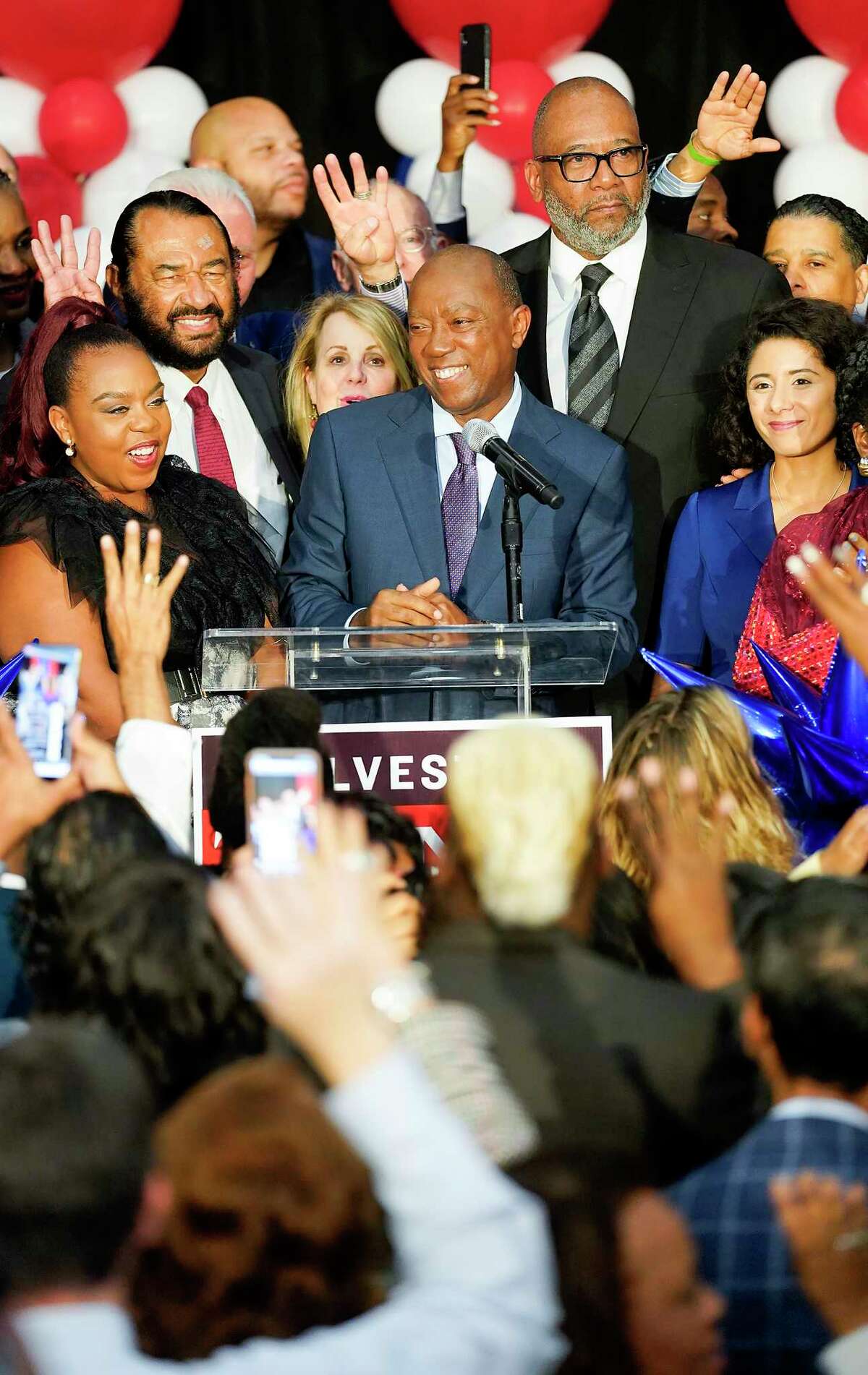Houston Mayor Sylvester Turner addresses his supporters supporters at his election-night party at the George R. Brown Convention Center on Tuesday, Nov. 5, 2019 in Houston.