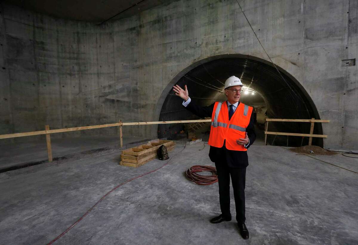 Gary Tinterow, director of the Museum of Fine Arts, Houston, explains construction on the lowest level near the Flores Tunnel, part of the new Kinder Exhibition Building, on Wednesday, Oct. 9, 2019, in Houston. "Building a building is great, but now we have to animate it," he said. "Ultimately, it's about the art...it's about the experience of viewing art with other people."