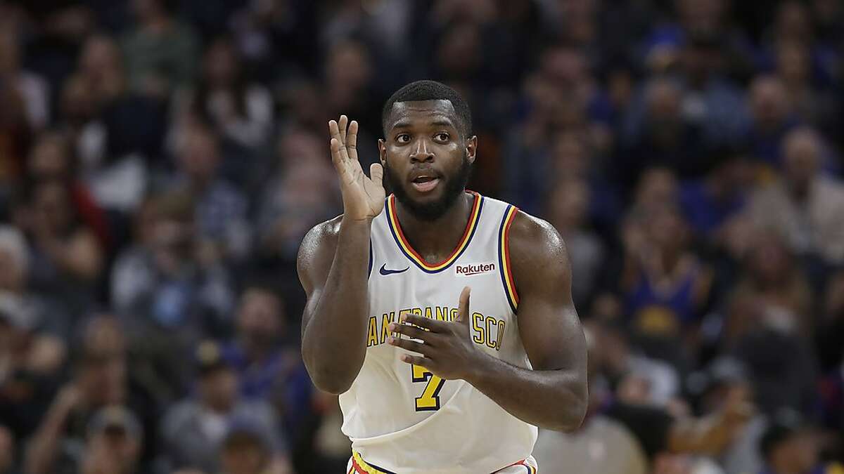 Golden State Warriors forward Eric Paschall (7) against the Portland Trail Blazers during an NBA basketball game in San Francisco, Monday, Nov. 4, 2019. (AP Photo/Jeff Chiu)