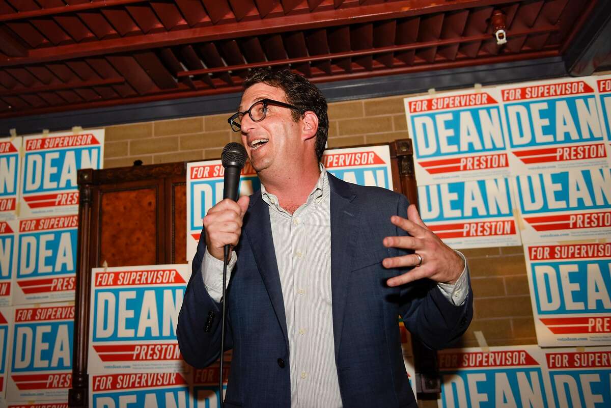 District Five Candidate Dean Preston speaks at his campaign watch party at Noir Lounge in Hayes Valley on November 05, 2019 in San Francisco, Calif.