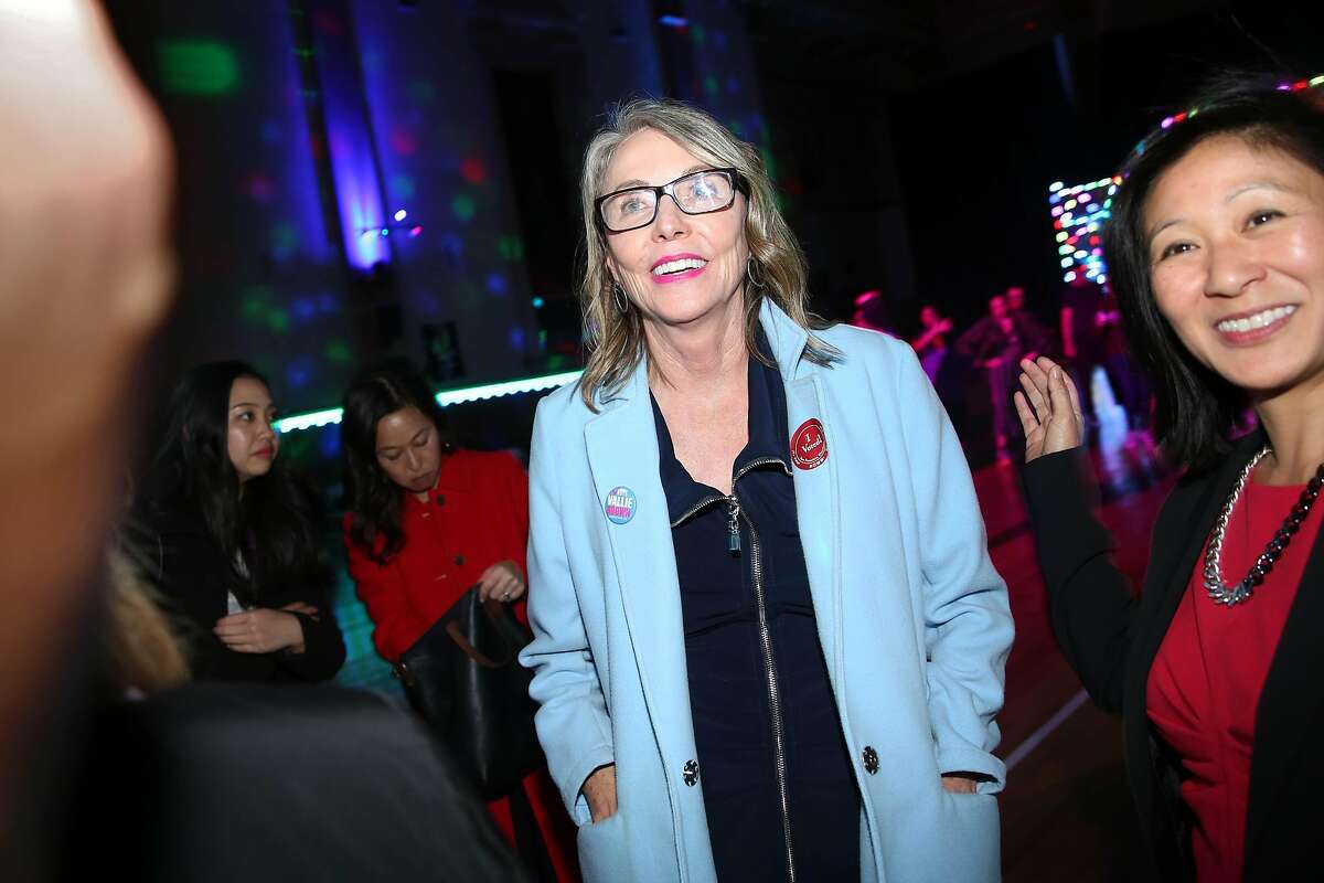 Supervisor Vallie Brown talks with supporters during Brown’s watch party at Church of Eight Wheels on Tuesday, November 5, 2019 in San Francisco, Calif.