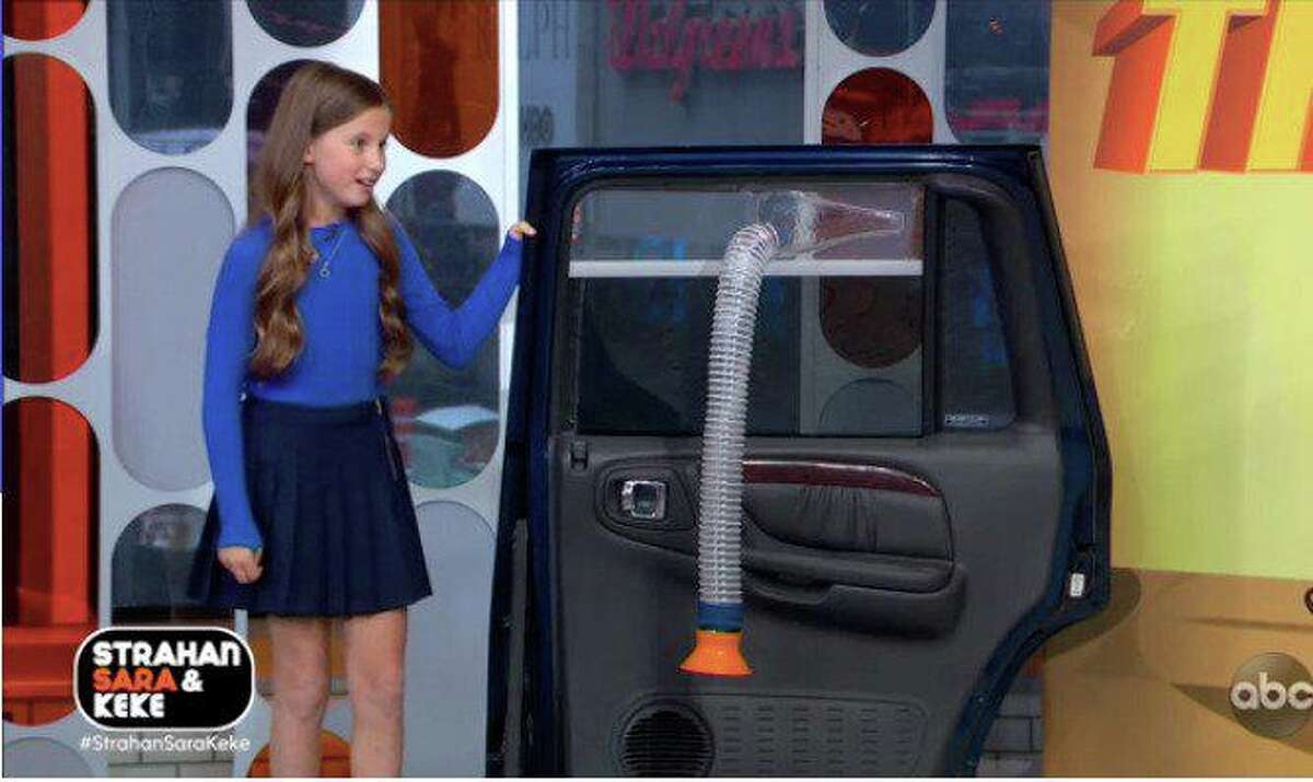 Olivia Cohn, a 11-year-old Westport resident, showcases her invention titled the