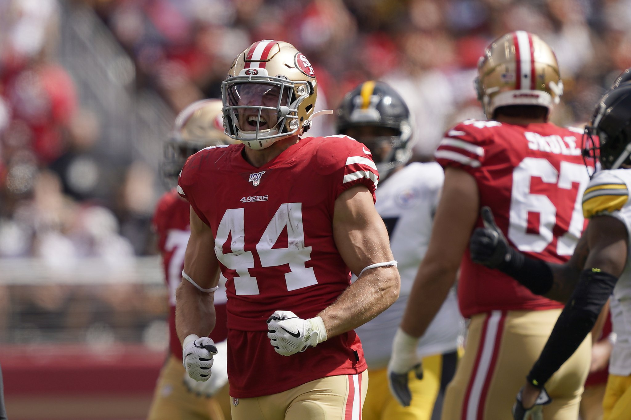 Kyle Juszczyk of the San Francisco 49ers rushes during the game