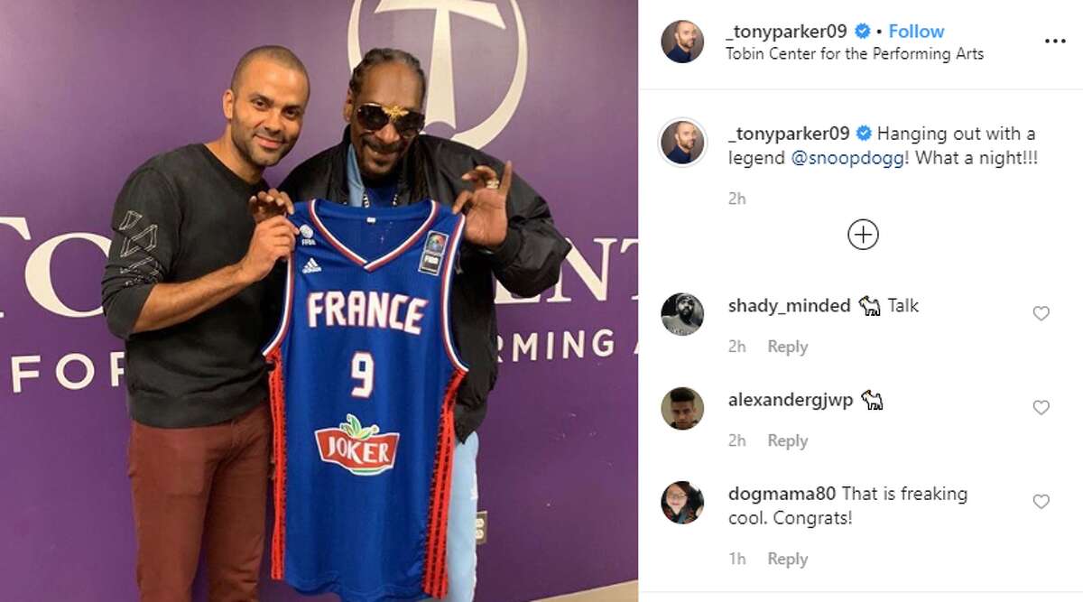 Former Spur Tony Parker hung out with West Coast rapper Snoop Dogg backstage and onstage during his DJ performance at The Tobin Center. Snoop has assumed a list of names, but one of his newer ones, "DJ Snoopadelic," was who fans, including Parker, showed up to see. The moniker is used for his music career as a DJ. No. 9 was on hand to welcome the musician with two of his jerseys — one from the Spurs and another from the French National Team — and to introduce him to the crowd.