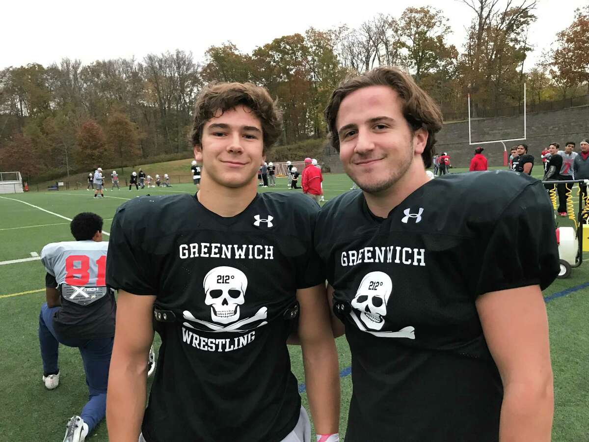 Junior Vincent Ceci, left, and TJ Abbazia are junior linebackers on the Greenwich football team. They have flourished in their first season in a starting role.