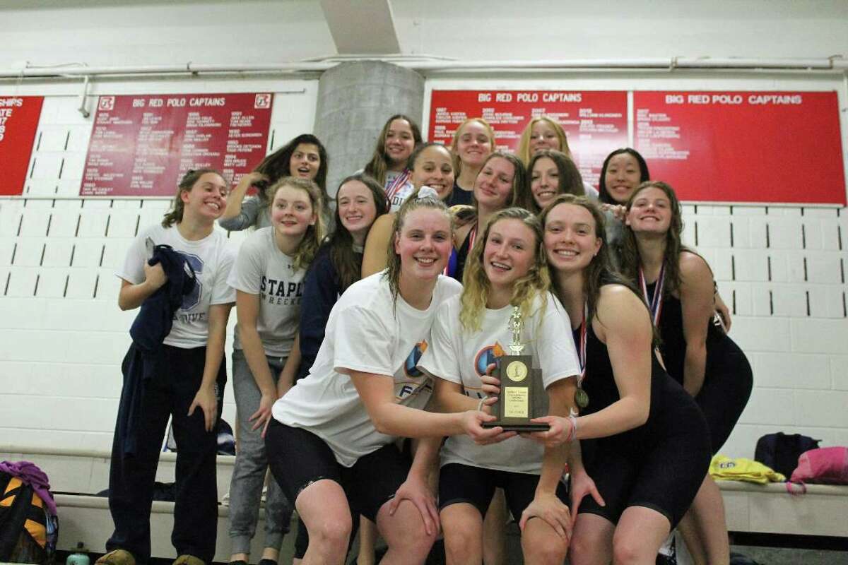 Staples girls swim and dive team took third place at the FCIACs with 288 points, just behind Greenwich placing second with 303 points, and Darien placing first with 335 points. In the 200 medley relay, the team of Esme Hunter, Annie Bowens, Ella Alpert and Sophia Mechanic took fourth. In the 200 free Morgan Lenoce took second place with Jessica Qi at fourth. In the 200 IM Esme Hunter placed third with Hannah Strauss at eighth. The 50 free saw Annie Bowens at seventh and in the 100 fly Ella Alpert placed seventh. Staples had three swimmers in the A final of the 100 free with Qi placing 2nd, Strauss at 6th and Mechanic at 8th. Lenoce took 8th in the 500 free. In the 200 free relay the girls placed 2nd with the team of Hunter, Qi, Bowens, and Lenoce. Esme Hunter placed first in the 100 back, and the girls took fourth in the 400 free relay with the team of Lenoce, Mechanic, Strauss and Qi.