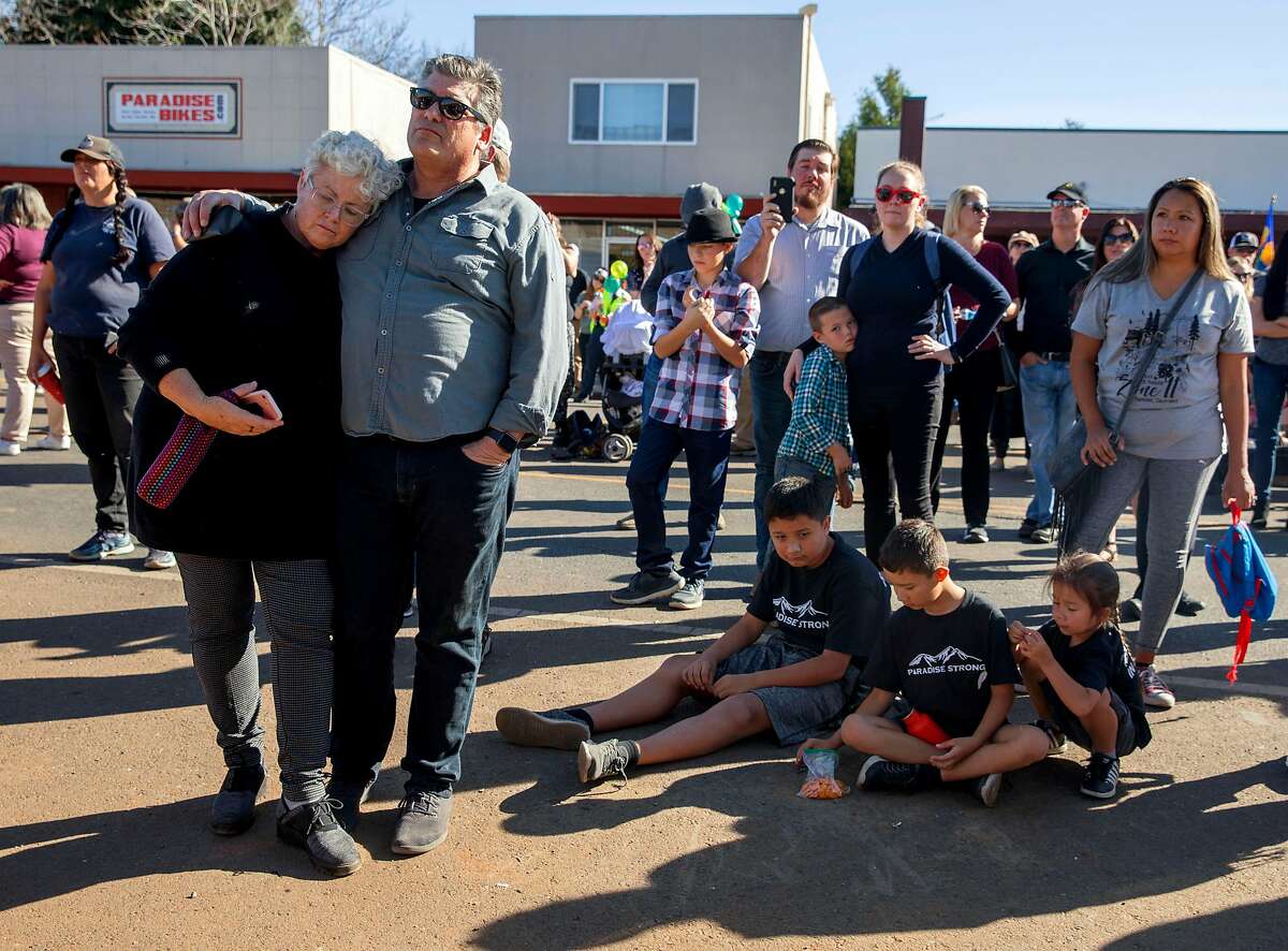 Hundreds gather to attend the opening ceremony of the Building Resiliency Center and commemoration of the one year anniversary of the devastating Camp Fire in Paradise, Calif. Friday, Nov. 8, 2019.