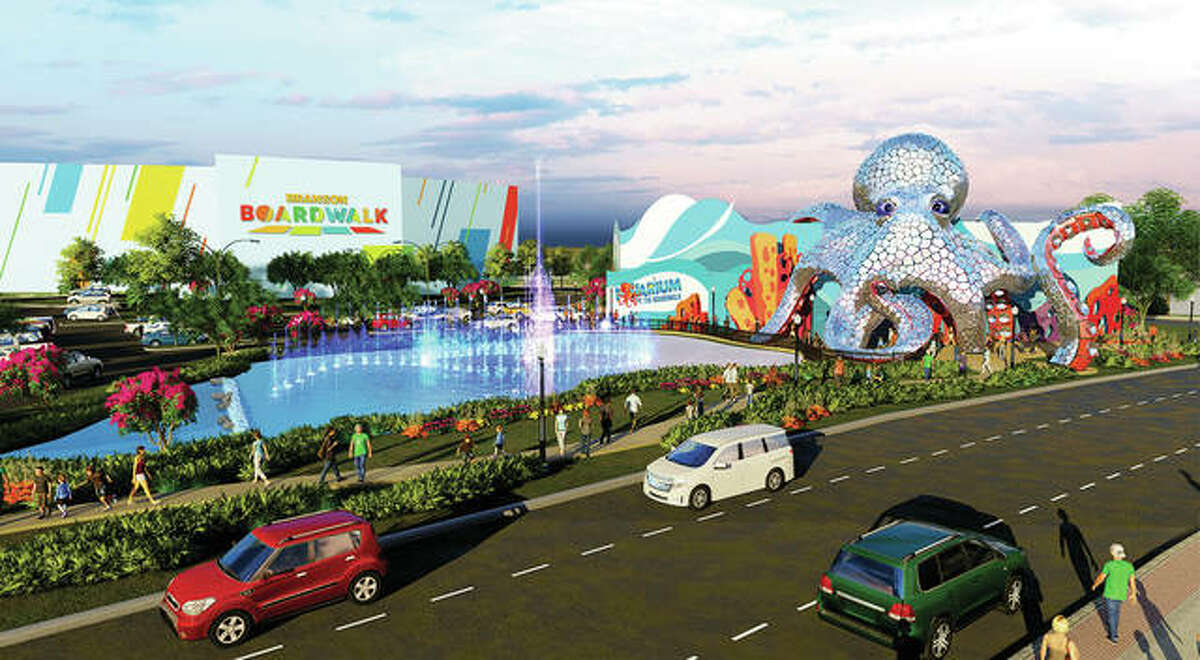 Branson Boardwalk, a redevelopment of the former Grand Palace shown in this rendering, is one of several family-oriented construction projects signaling changes for the tourism-driven city. The $51 million development will be anchored by the 46,000-square-foot Aquarium at the Boardwalk set to open Summer 2020.