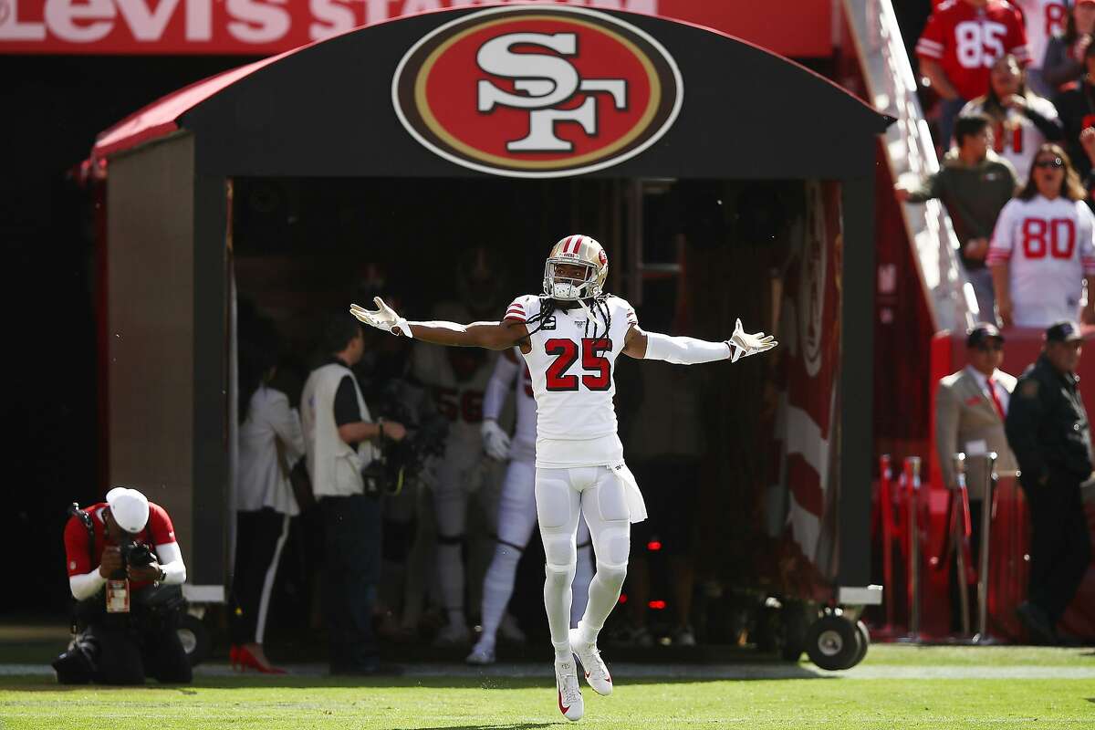 San Francisco 49ers cornerback Richard Sherman (25) fires up the