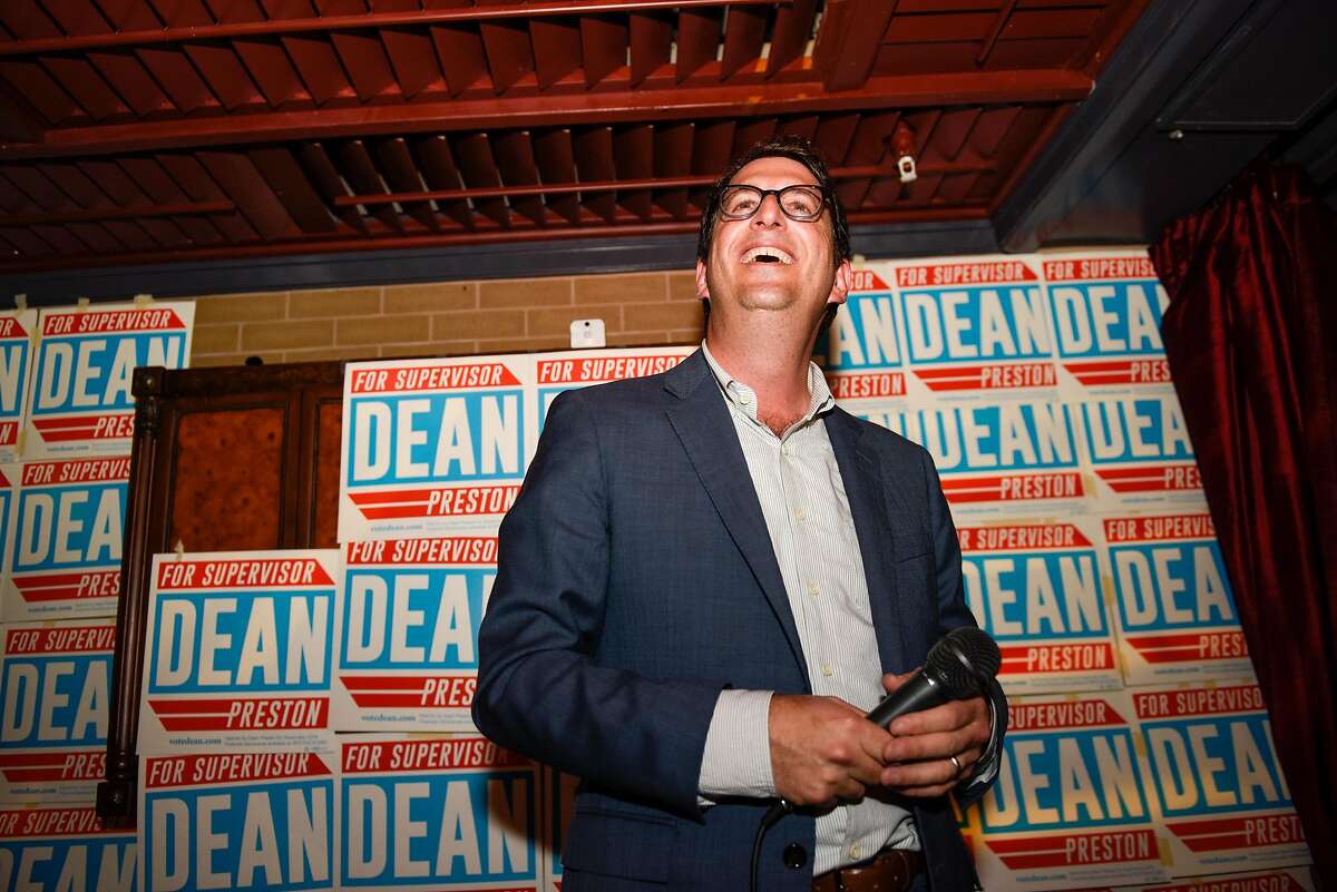 District Five Candidate Dean Preston speaks at his campaign watch party at Noir Lounge in Hayes Valley on November 05, 2019 in San Francisco, Calif.