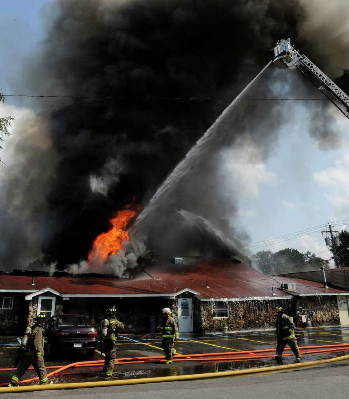 Fire companies from throughout Schenectady County fight a fire on Guilderland Avenue in Rotterdam on Tuesday, Aug. 10, 2010. (Skip Dickstein/Times Union)