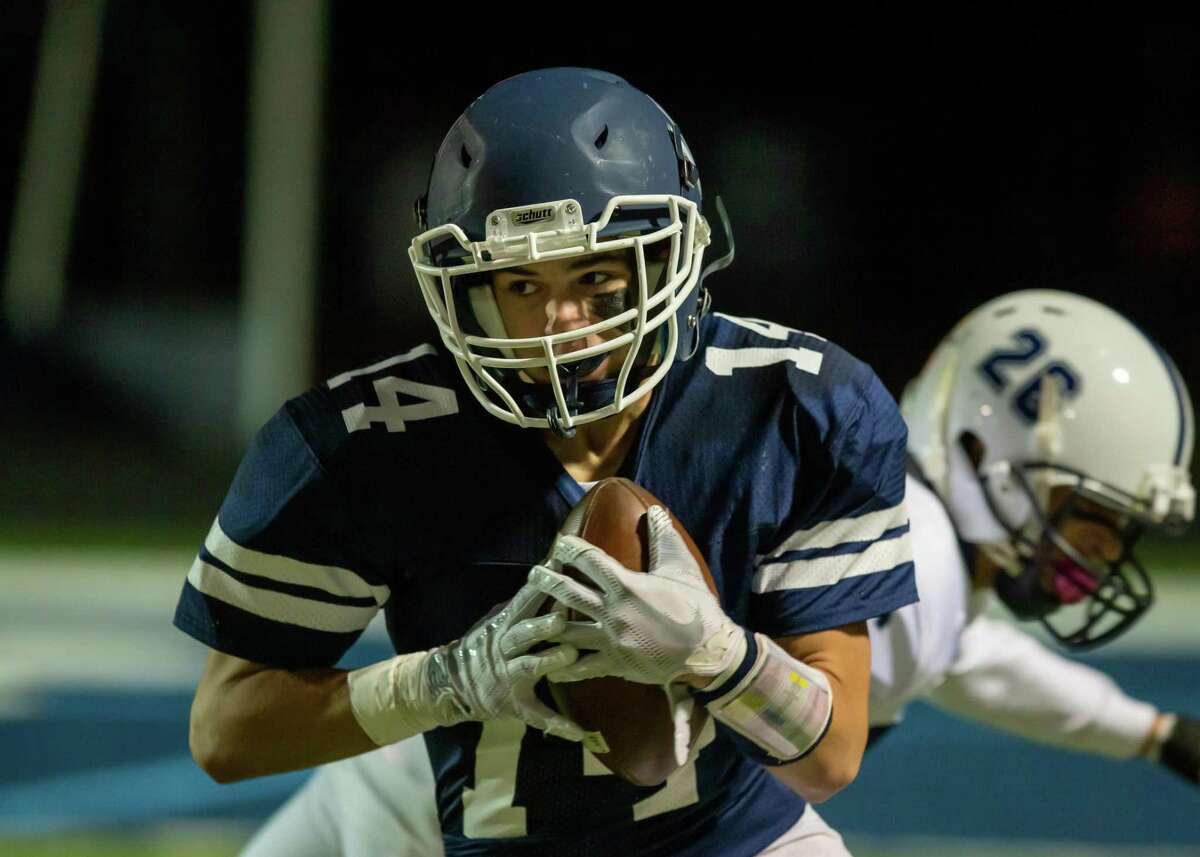 Trevor Martines (shown during a game earlier this season) was part of a strong defensive effort as Wilton shut out Stamford, 42-0, on Saturday.