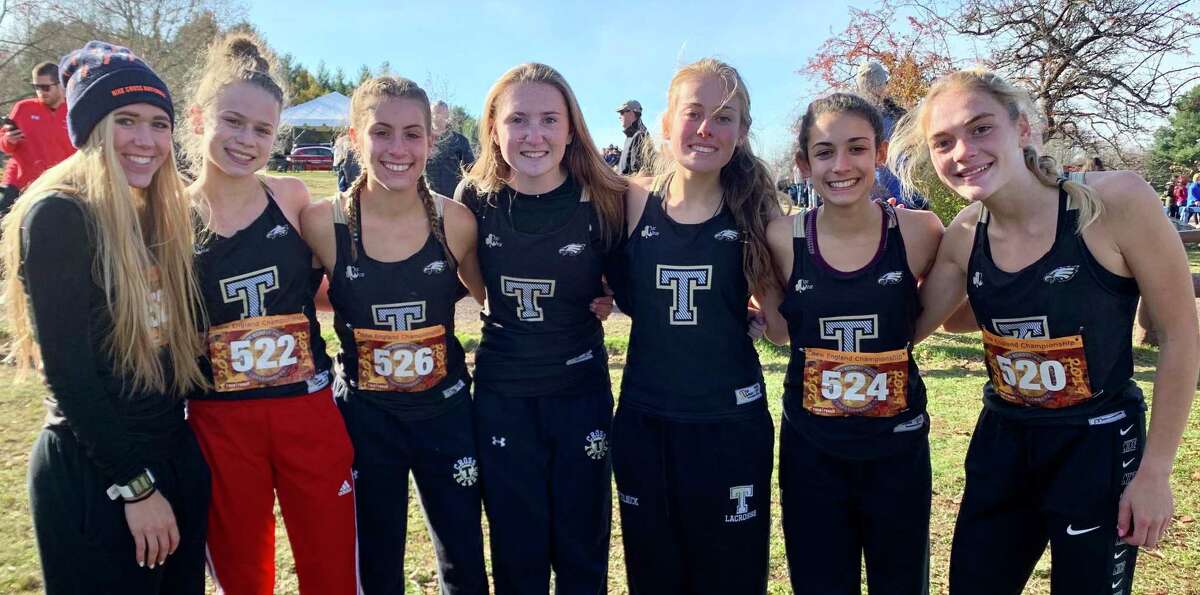 Kali Holden, Keira Grant, Alessandra Zaffina, Megan Becker, Rebecca Margolnick, Evelyn Marchand and Emily Alexandru led Trumbull to a school-best fifth-place finish at the New England Championships.