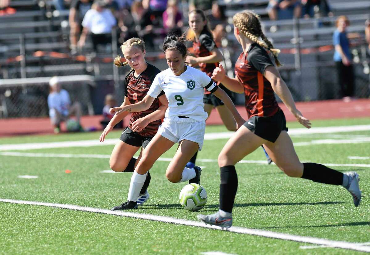 Schalmont's Sofia Cassano (9) plays against Mohonasen during a Section II girls' soccer game in Rotterdam, N.Y., Saturday, Sept. 21, 2019. (Hans Pennink / Special to the Times Union)
