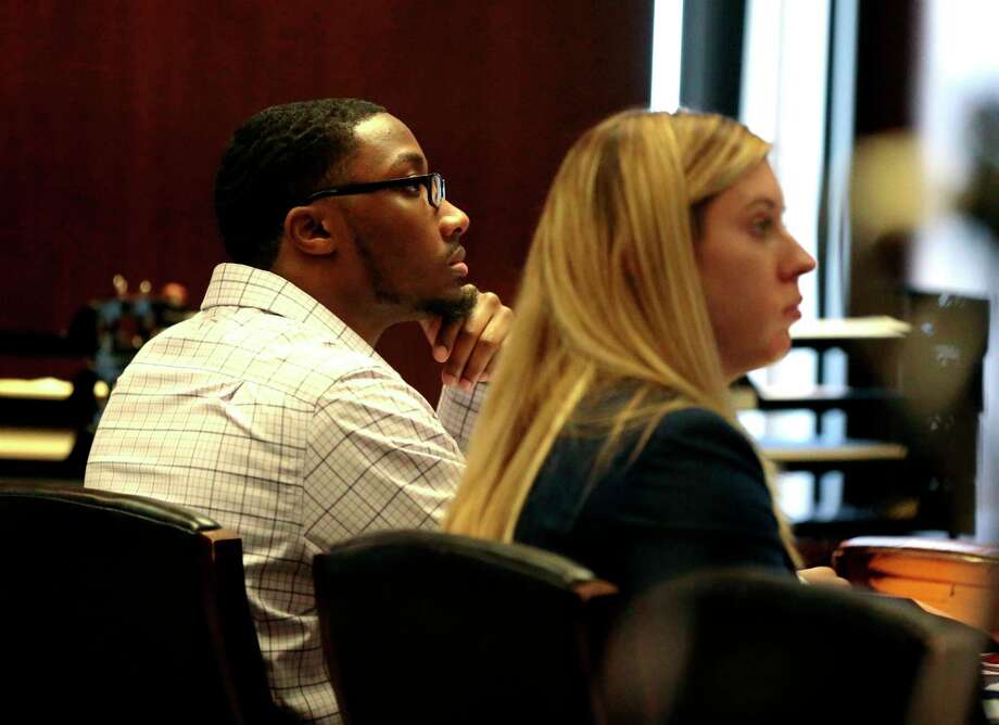 In this Wednesday, Oct. 23, 2019 photo, defendant Khalil Wheeler-Weaver listens to opening arguments during his triple murder trial in Newark, N.J. Wheeler-Weaver is charged with strangling and asphyxiating three women in the fall of 2016. He’s also accused in the attempted murder of a fourth woman. (George McNish/NJ Advance Media via AP, Pool) Photo: George McNish, Associated Press / ©2019 NJ Advance Media