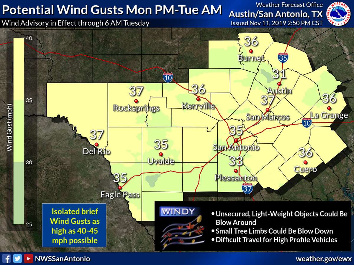 Cold front is in San Antonio with 40 mph wind gusts and possible ice in