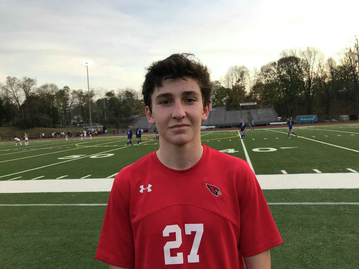 Junior Matias Lew scored Greenwich’s first goal in its 3-2 win vs. Conard Monday in the first round of the CIAC Class LL boys soccer tournament in Greenwich.