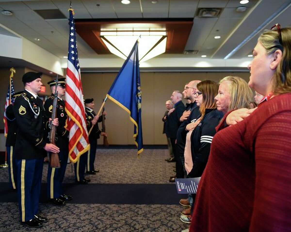 SVSU students, staff, faculty and guests gather during the 2018 Veterans Day ceremony on campus. (Photo provided/Tim Inman, SVSU)