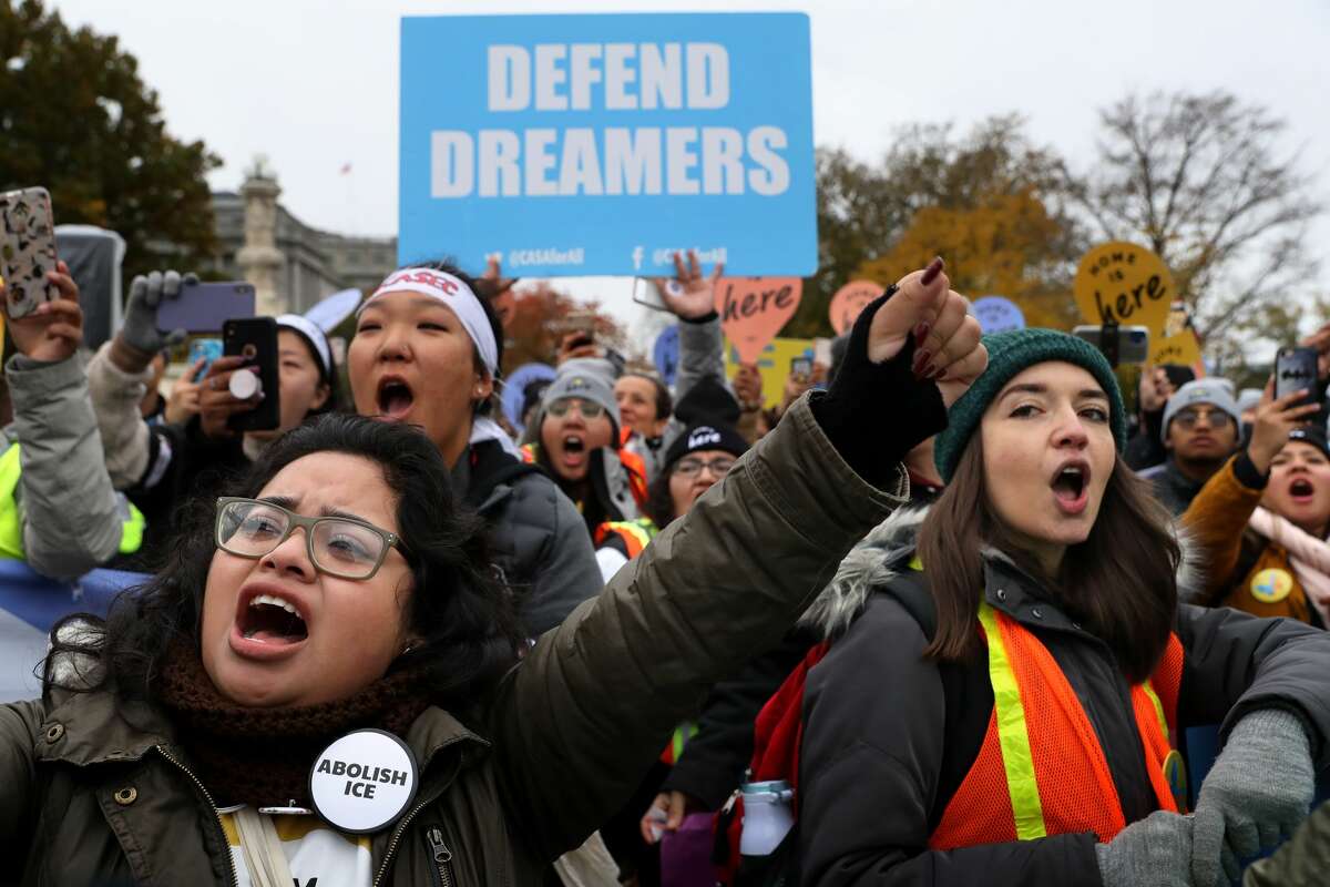 Hundreds of people gather outside the U.S. Supreme Court to rally in support of the Deferred Action on Childhood Arrivals program as the court hears arguments about DACA November 12, 2019 in Washington, DC. The court heard arguments in the case that tests the legality of the DACA program, a federal immigration policy that has given protection from deportation to 700,000 people brought to the U.S. as children. The Trump Administration announced the end of the program in 2017.
