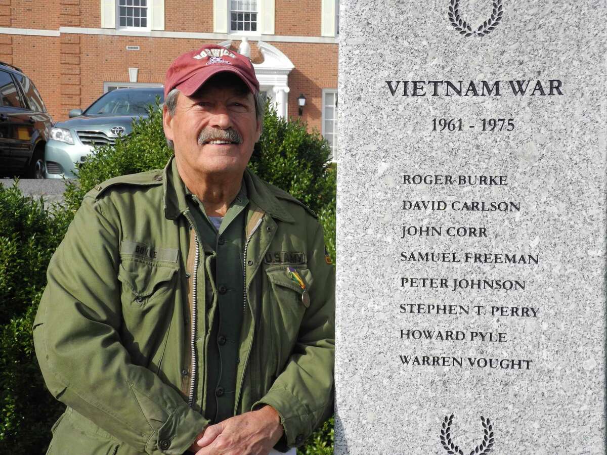 Dan Boyle is a Wilton veteran who received a Purple Heart for his injuries during the Vietnam War. He attended the Veterans Day ceremony at the Veterans Memorial Green on Nov. 11.