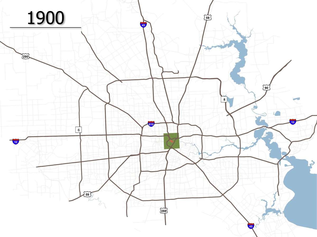 By 1900, Houston had grown to nine square miles and about 44,000 people.