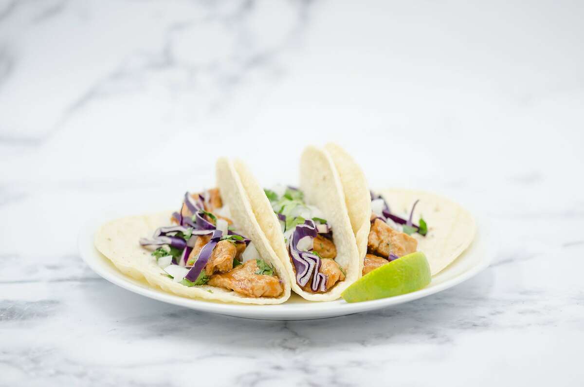 Tacos with faux chicken made from Air Protein's probiotic production process.