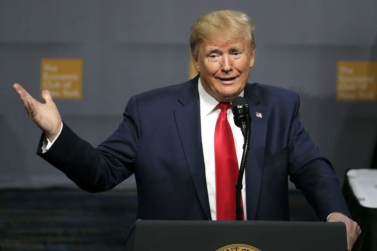 President Donald Trump speaks during a meeting of the Economic Club of New York in New York, Tuesday, Nov. 12, 2019. (AP Photo/Seth Wenig)