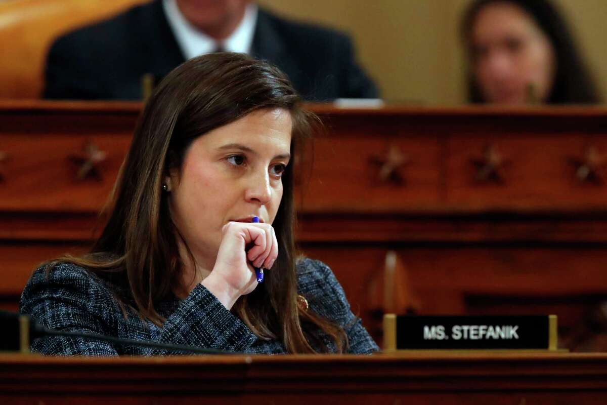 Rep. Elise Stefanik, R-N.Y., listens to the testimony of top U.S. diplomat in Ukraine William Taylor, and career Foreign Service officer George Kent, before the House Intelligence Committee on Capitol Hill in Washington, Wednesday, Nov. 13, 2019, during the first public impeachment hearing of President Donald Trump's efforts to tie U.S. aid for Ukraine to investigations of his political opponents.