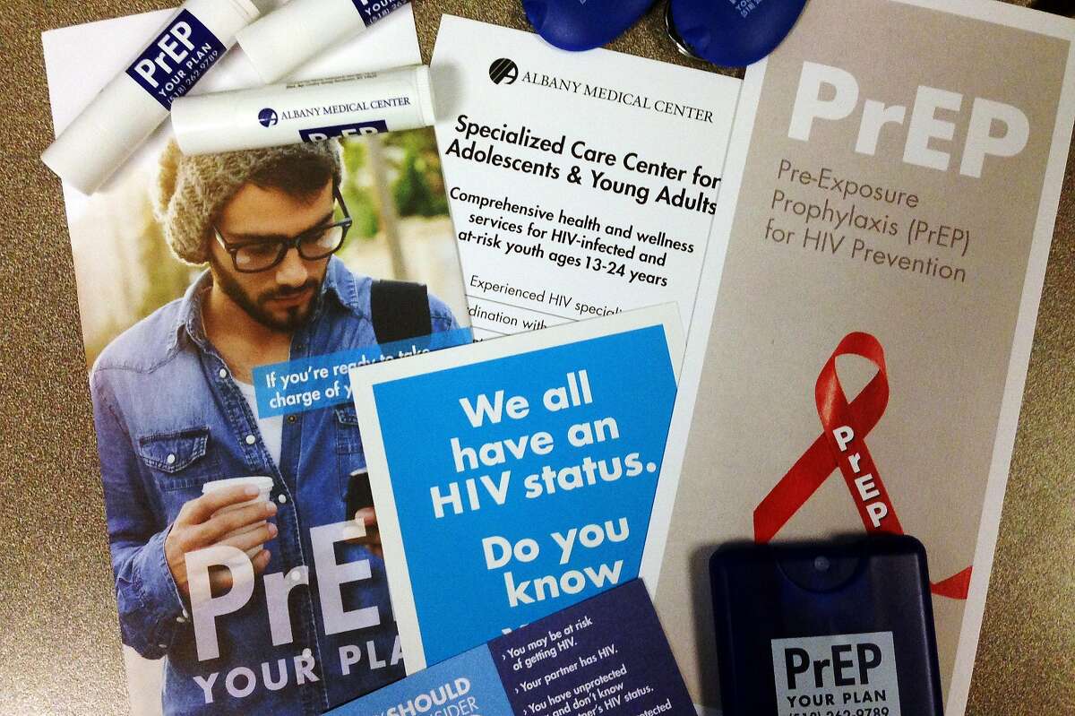 A view of some of the materials that are being handed out through Albany Medical Center dealing with a medication for people who are at high risk for contracting HIV. Photo taken on Monday, Nov. 30, 2015, at the Times Union in Colonie, N.Y. (Paul Buckowski / Times Union)