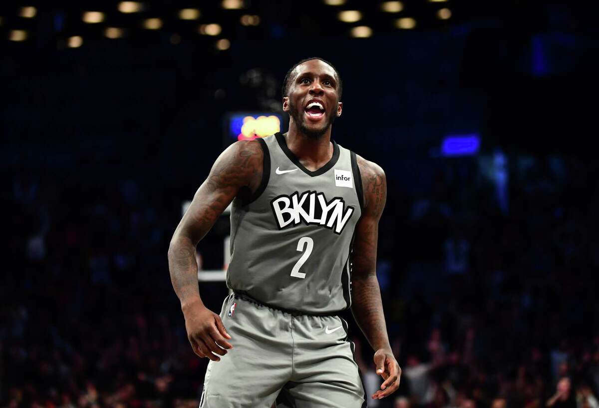 Taurean Prince #2 of the Brooklyn Nets reacts during the second half of their game against the Houston Rockets at Barclays Center on November 01, 2019 in the Brooklyn borough New York City. 