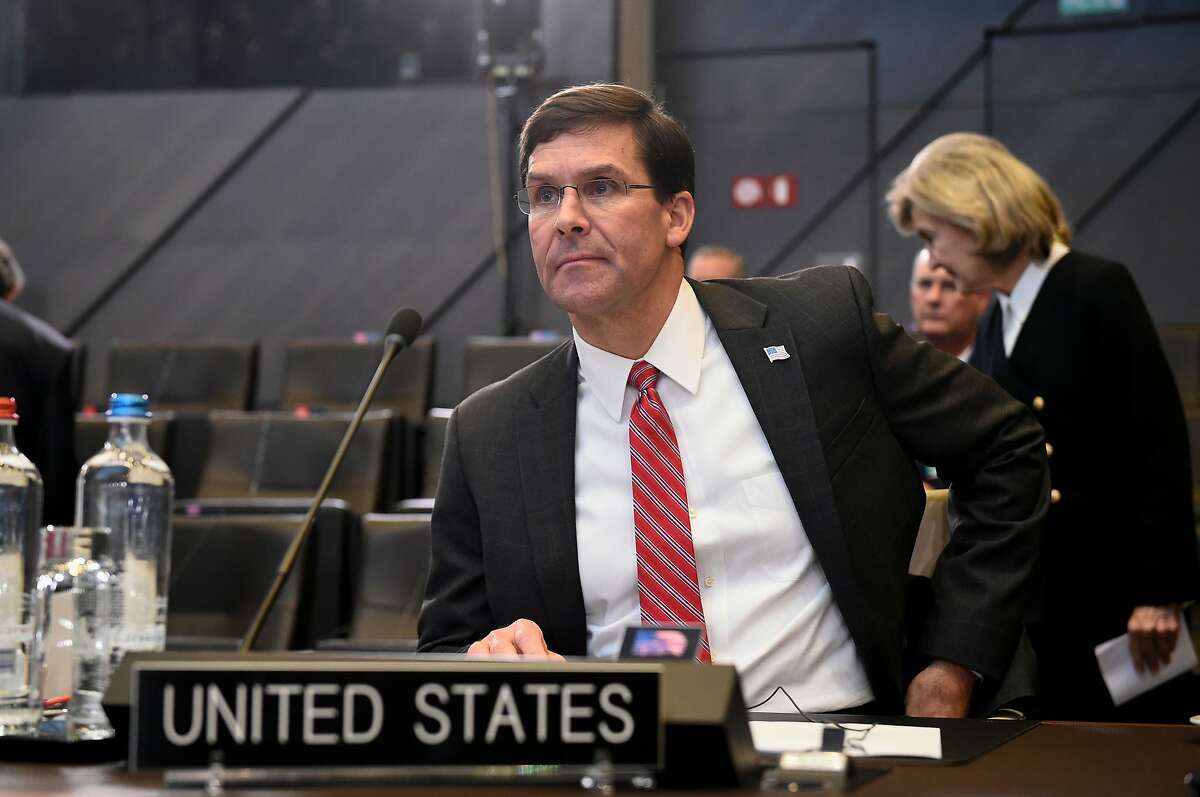 US Defence Secretary Mark Esper looks on at the NATO headquarters in Brussels on October 24, 2019 during a NATO Defence ministers meeting. (Photo by JOHN THYS / AFP) (Photo by JOHN THYS/AFP via Getty Images)