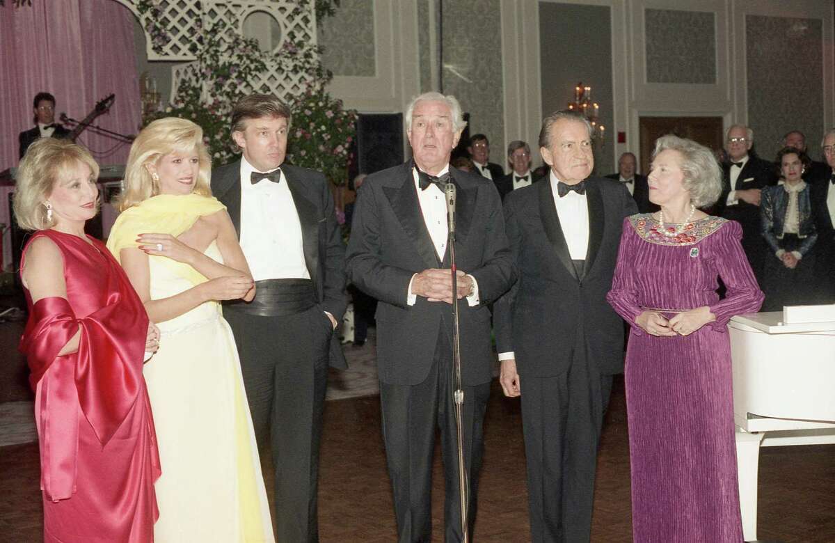 Barbara Walters, from left, Ivana and Donald Trump, former Gov. John Connally, former President Richard Nixon and Nellie Connally attend the gala. Trump and Nixon discussed Iran that night.
