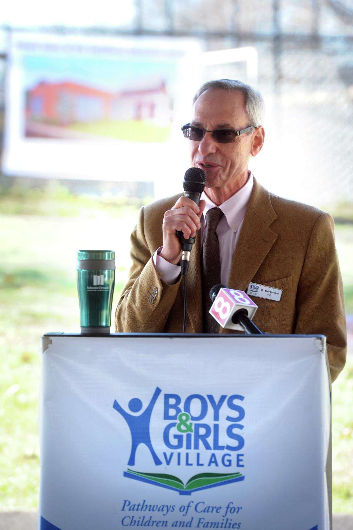 Dr. Steven Kant, CEO of Boys & Girls Village, speaks during a ground-breaking ceremony for a new Life Skills and Vocational Training Facility on the Milford, Conn. campus Nov. 15, 2019.